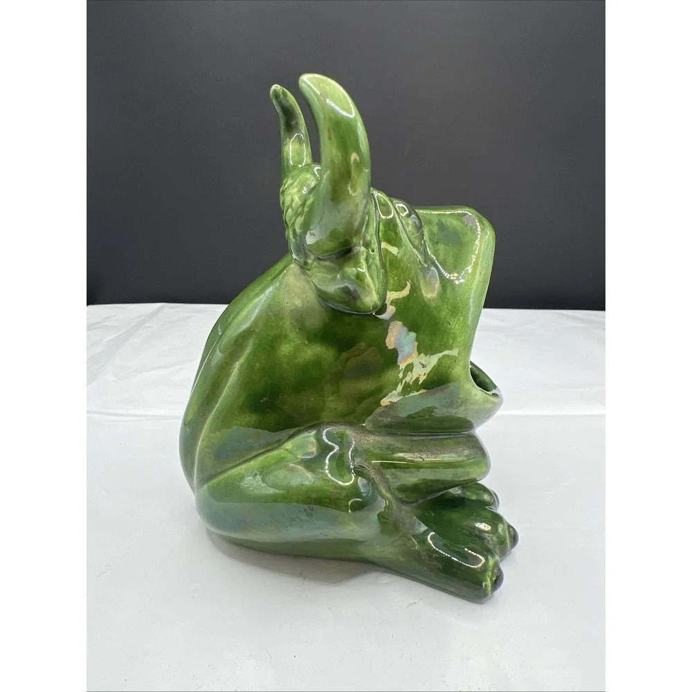 Vintage 1970s Ceramic Horned Monster Frog Open Mouth Sponge Holder Caddy FE